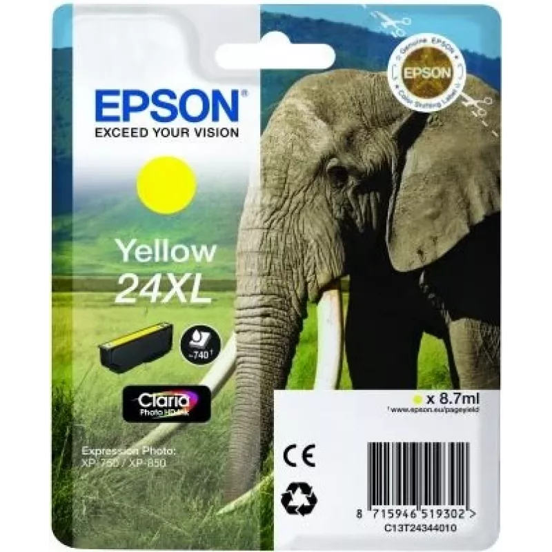 Epson 24XL Claria Photo HD rašalo kasetė geltona (pigmentinis rašalas, 1 vnt.)