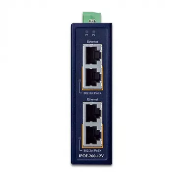 Pramoninis 2 prievadų Gigabit Ethernet PoE+ įpurškiklis PLANET IPOE-260-12V