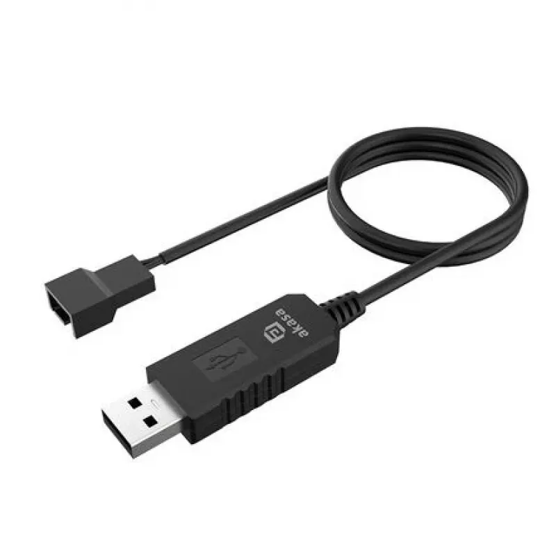 Akasa AK-CBFA10-60BK kabelis nuolatinės srovės įtampos keitikliu iš USB į 3 kontaktų ir 4 kontaktų PC ventiliatorių, 60 cm