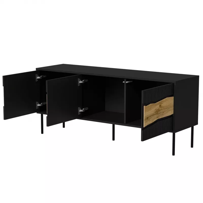 TV spintelė cama meble INSERTO 3D 143.5x40x61.5 cm juoda su LED, medžio drožlių plokštės viršus