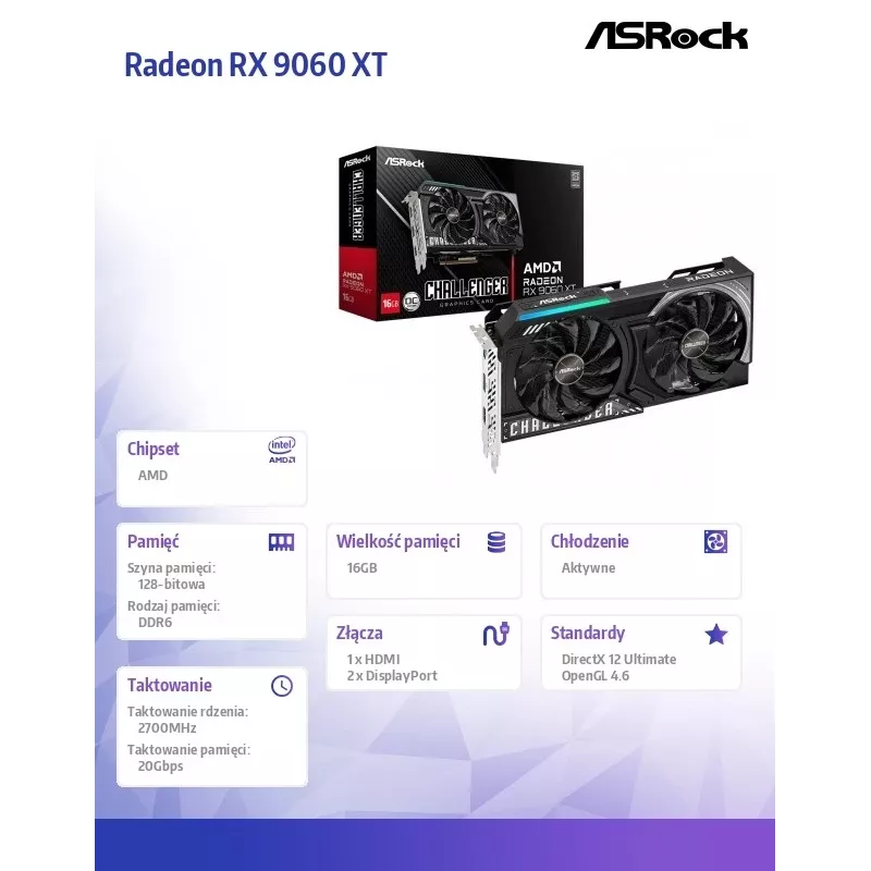ASRock Radeon RX 9060 XT Challenger 16GB OC GDDR6 vaizdo plokštė