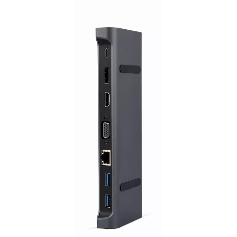 Dokavimo stotelė nešiojamam kompiuteriui Gembird A-CM-COMBO9-02 USB 3.2 Gen 1 Type-C, HDMI, VGA, 3×USB-A, Gigabit Ethernet, 87W PD, Pilka