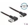 USB 2.0 laidas USB-A (vyriškas) į USB-C (vyriškas) kampuotas kairėn/dešinėn 1 m juodas DeLOCK 85281