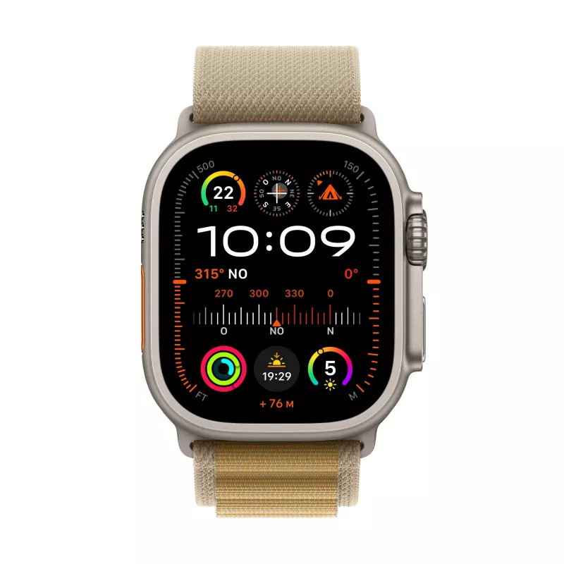 Apple Watch Ultra 2 GPS + Cellular 49mm Titano korpusas su Alpių dirželiu - Vidutinis (MX4F3FD/A)