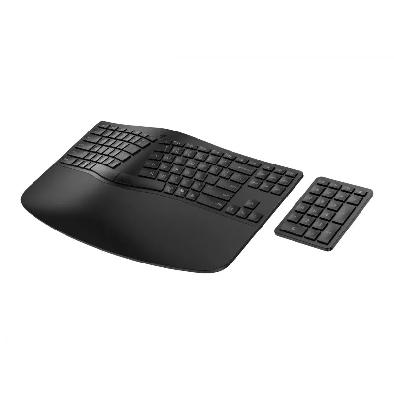 HP 960 ergonomiška belaidė klaviatūra, pilno dydžio (100 %), RF belaidė + Bluetooth, membraninė, juoda