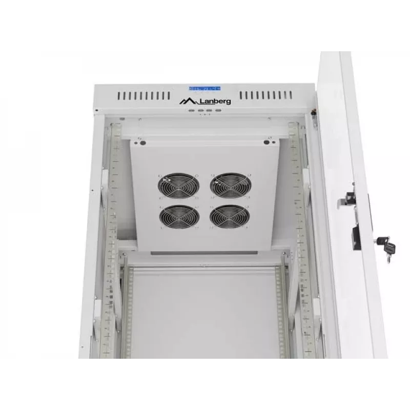 19 colių 32U LANBERG stovimas serverio spintos stovas 600×800 mm pilkas su stiklinėmis durimis ir LCD (Flat Pack)