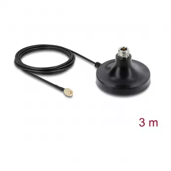 Antenos magnetinis pagrindas DELOCK ULA100 — 1×N lizdas į 1×RP‑SMA kištuką, 3 m laidas, lauko, juodas