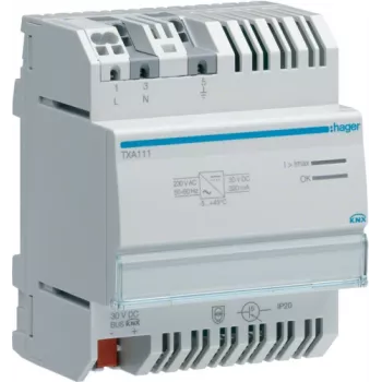 Maitinimo transformatorius Hager TXA111, 230 V AC įėjimas, 30 V DC išėjimas, 0,32 A, pilkas