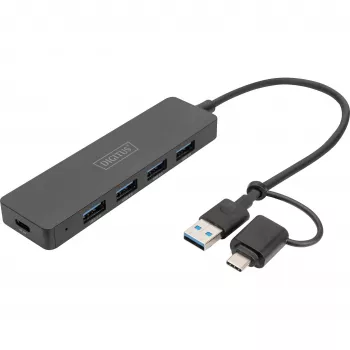 USB šakotuvas Digitus DA-70235, 4 prievadai, USB 3.2 Gen 1, Type-A ir Type-C, 12000 Mbit/s