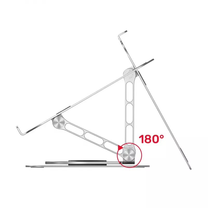 Unitek OT180SL01 nešiojamojo kompiuterio stovas, aliuminio, 10–16 colių (25,4–40,6 cm) kompiuteriams, pasukamas 360°, sulankstomas, reguliuojamas pasvirimas, sidabrinis