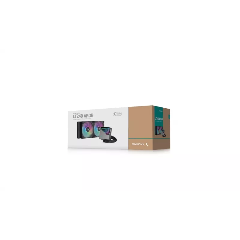All-in-one skysčio aušintuvas DeepCool LT240 — 240 mm radiatorius, 2x 120 mm PWM ventiliatoriai, hidrodinaminis guolis, LGA 1200 palaikymas, juoda
