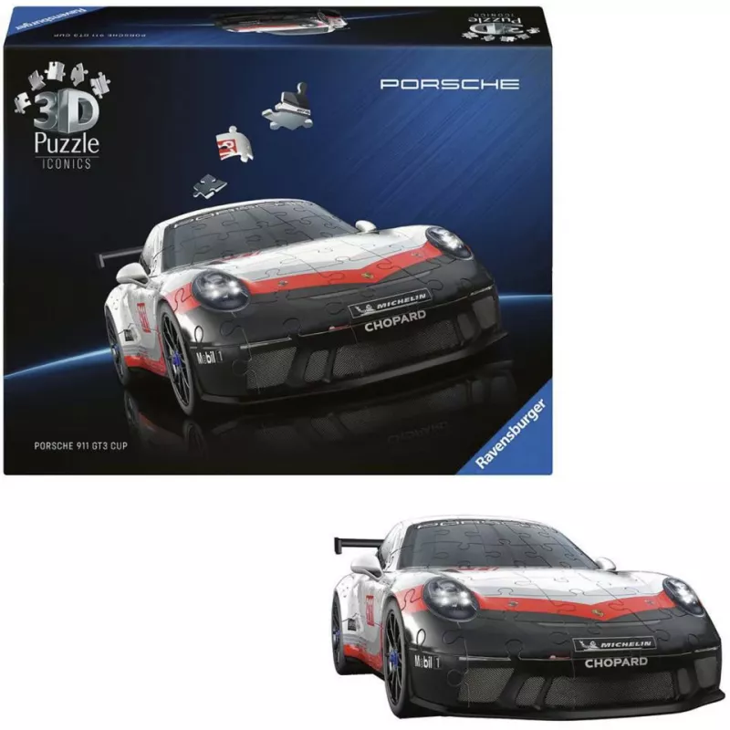 3D dėlionė Ravensburger Iconics Porsche 911 GT3 Cup – modelio replikos rinkinys