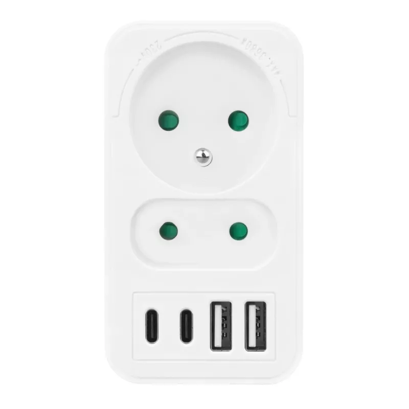 Maitinimo skirstytuvas MACLEAN MCE249 F/W – 2 kištukiniai lizdai (16A + 6A) ir 4 USB (2x A, 2x C PD 20W)