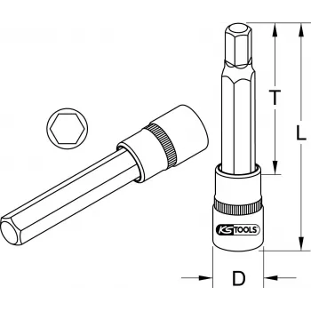 Ilgas šešiabriaunis lizdas KS Tools 911.1325 1/2 colio pavara metrinis 2,2 cm skersmuo
