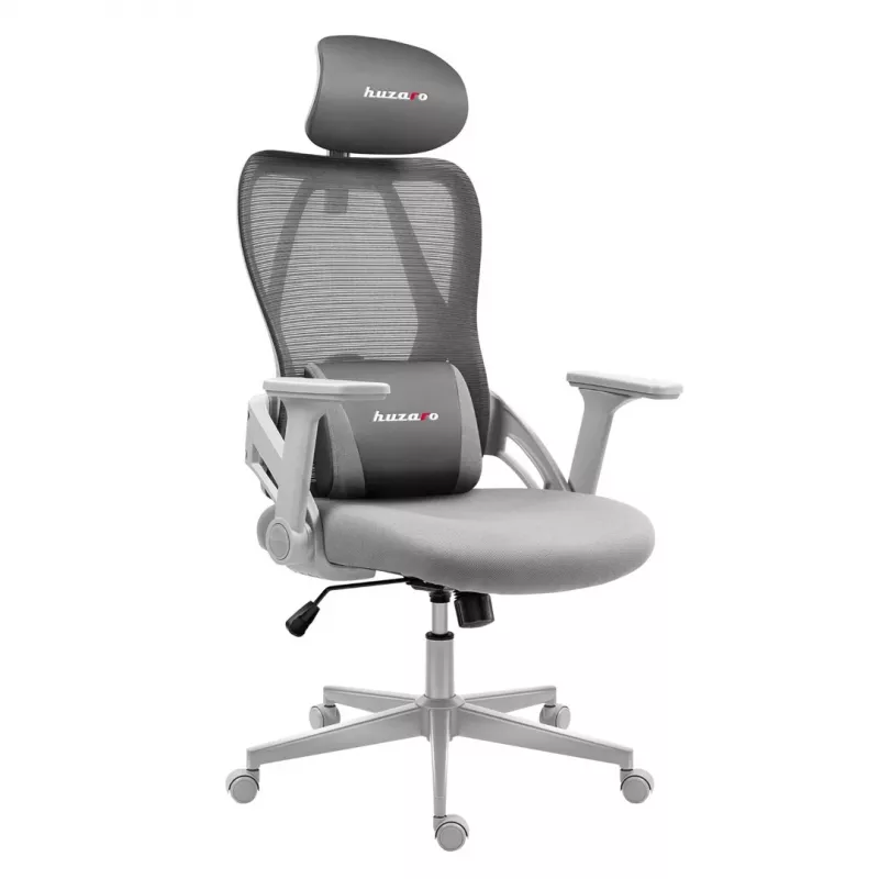 Žaidimų kėdė huzaro Combat 2.7 – ergonominė audeklinė kėdė su tinkliniu atlošu, pilka