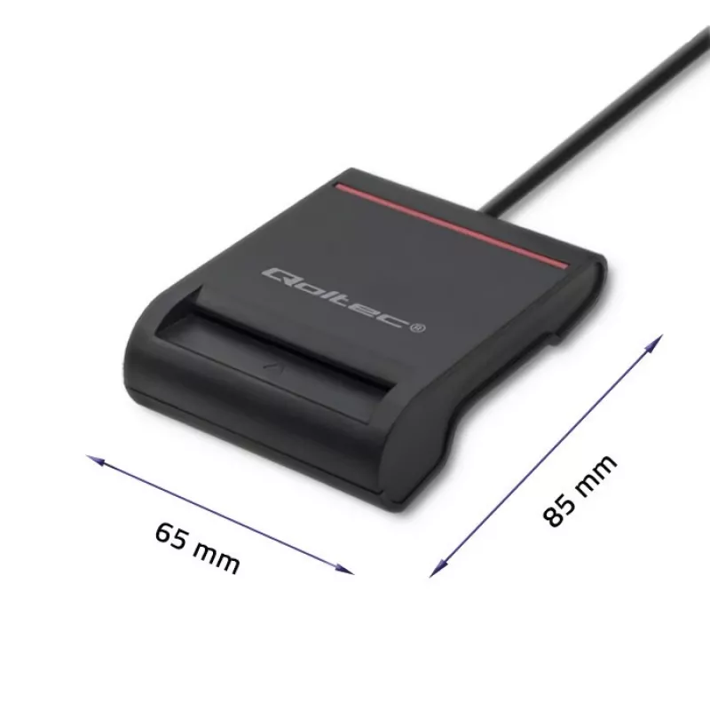 ID kortelių skaitytuvas QOLTEC Smart chip ID card scanner – USB, juodas, 84,5×65×16 mm, 63 g