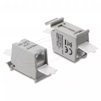 RJ45 jungtis DELOCK Cat.6A dviguba lizdas-lizdas montavimui ant DIN bėgio, pilka
