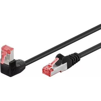 Goobay CAT 6 jungiamasis laidas 1x 90° kampu, S/FTP (PiMF), juodas, 5 m – fiksatorius viršuje, LSZH be halogenų, varis (51546)