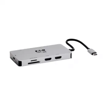 Eaton Tripp Lite USB-C Dock, dviejų ekranų dokas - 4K 60 Hz HDMI, USB 3.2 Gen 1, USB-A šakotuvas, GbE, atminties kortelė, 100W PD įkrovimas, pilka