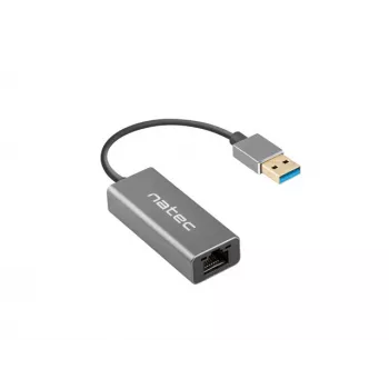 USB centras NATEC Cricket USB 3.2 Gen 1 Type-A su RJ-45 Ethernet 1000 Mbit/s, aliuminio korpusas, juoda