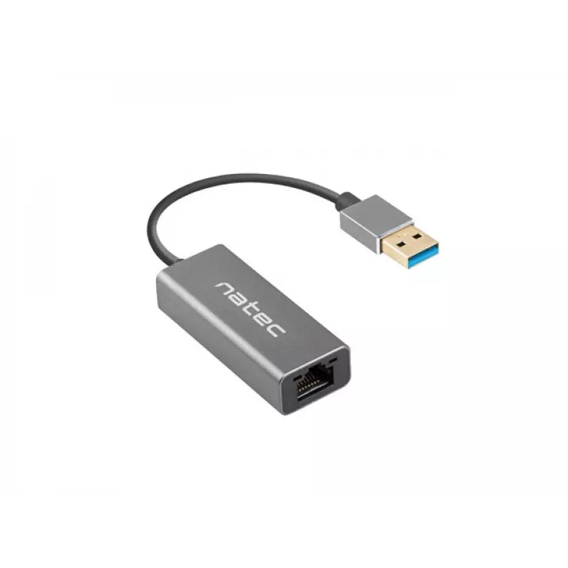 USB centras NATEC Cricket USB 3.2 Gen 1 Type-A su RJ-45 Ethernet 1000 Mbit/s, aliuminio korpusas, juoda