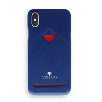 VixFox dėklas su kortelių kišene iPhone XSMAX, tamsiai mėlynas, nugara su integruota kortelių laikykle