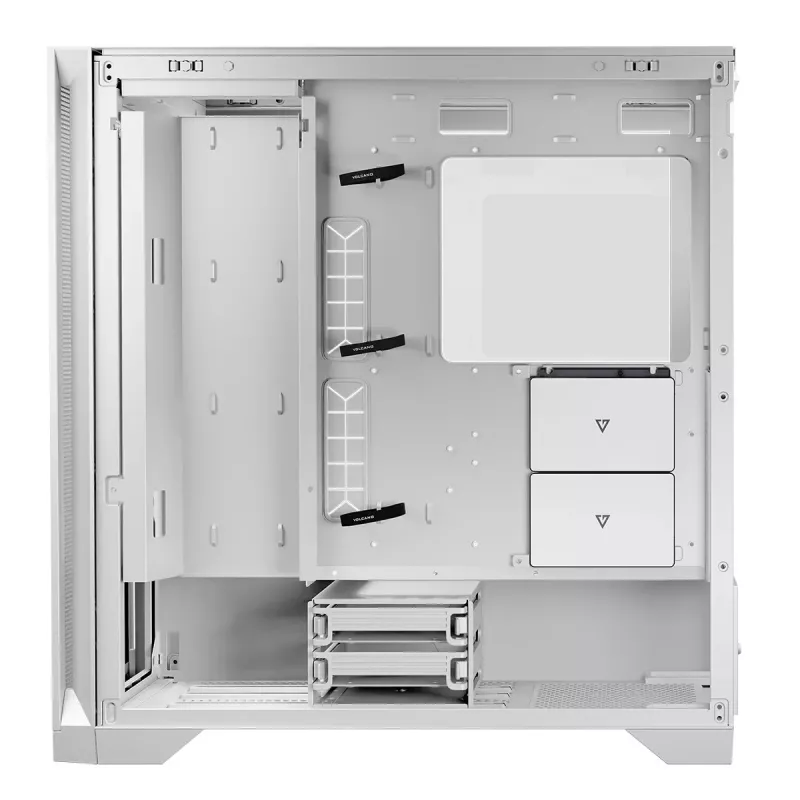 PC korpusas MODECOM VOLCANO EXPANSE S MIDI bokštas – baltas, microATX, grūdintas stiklas, USB-C, palaiko GPU iki 430 mm