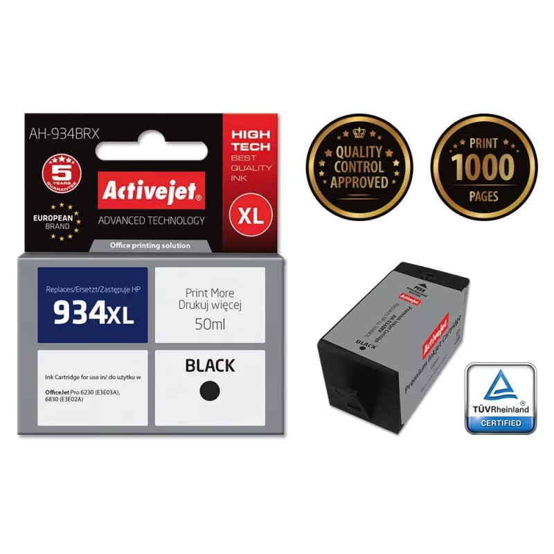 Activejet AH-934BRX rašalas (HP 934XL C2P23AE pakaitalas; Premium; 50 ml; juoda)