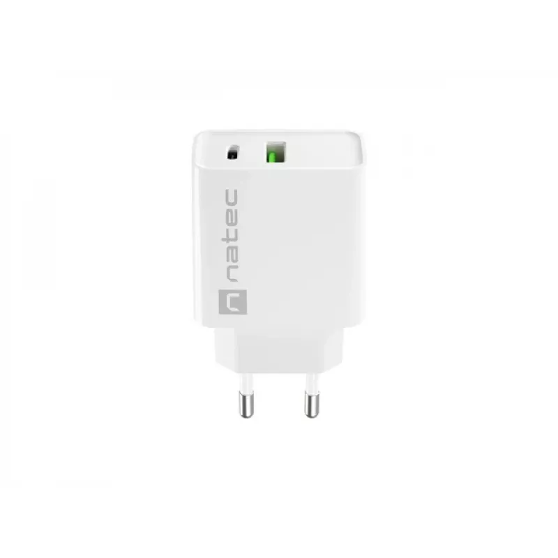 Sieninis greitasis įkroviklis NATEC RIBERA 12V 20W USB-C PD 3.0 + USB-A Samsung AFC Baltas