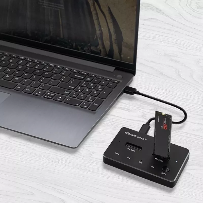 Qoltec 52274 M.2 SSD diskų dėklas | NVMe | SATA | USB-C | DUAL 2 x 2TB