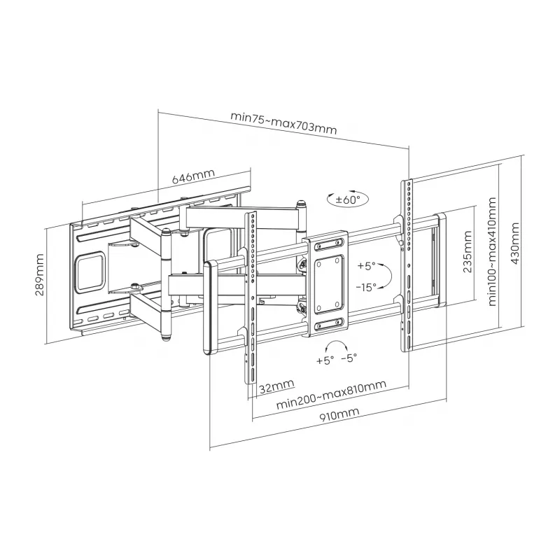 Sieninis laikiklis SBOX PLB-7486 monitoriams 43–100 kg, plokštė 800×400 mm