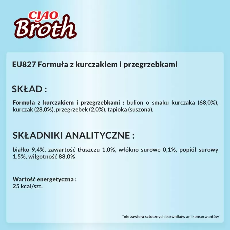 Šlapias skanėstas katėms INABA Ciao Broth Chicken & Scallop 40 g maišelis, skystas mėsingas padažas, 88% drėgmės, 9.4% baltymų
