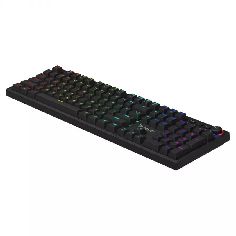 Žaidimų klaviatūra SAVIO STYX BROWN – mechaninė su Outemu Brown jungikliais, QZERTY US International, RGB, USB, pilno dydžio 104 klavišai, juoda