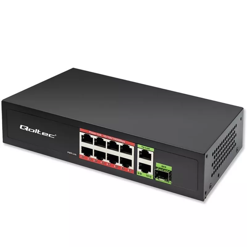 Ethernet Switch QOLTEC 52297 PoE RJ45 su PoE Uplink ir SFP prievadu