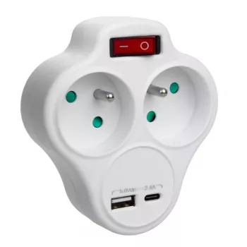 Elektros lizdo daliklis MACLEAN MCE336E su 2 USB prievadais, E tipo