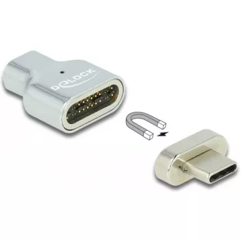 DeLOCK adapteris iš USB-C (kištukas) magnetinis į USB-C (lizdas) – USB 3.2 Gen 2 / Thunderbolt 3, 4,5 A, 8K palaikymas, sidabrinis (66433)