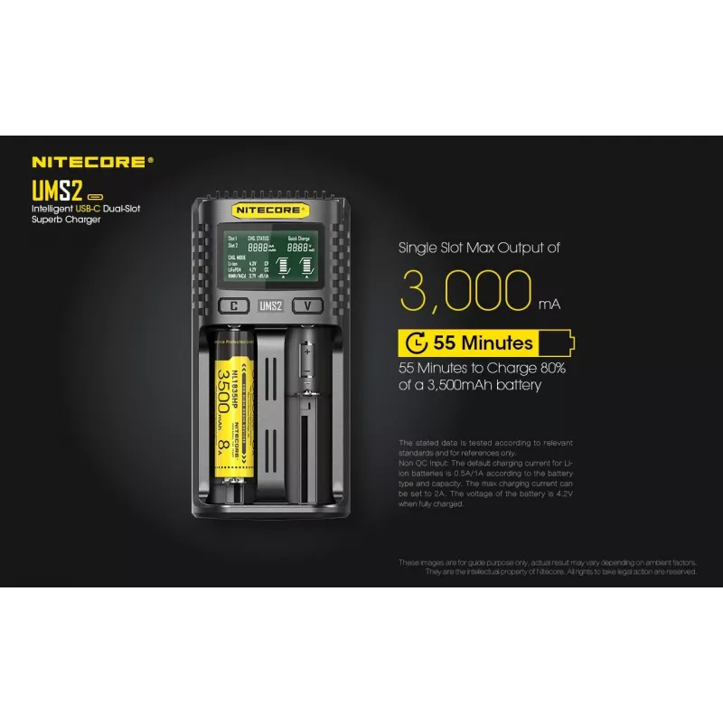 Nitecore UMS2 įkroviklis buitinėms baterijoms Li‑Jon Ni‑Cd