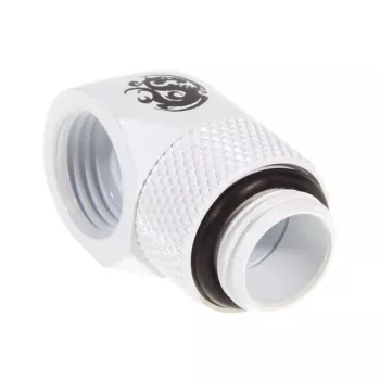Aušinimo jungtis BitsPower BP-DW90R — žalvarinė balta, 18×18×31,8 mm