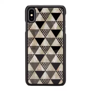 Dėklas iKins iPhone XS Max — juodas piramidinis raštas, apsauginis kietas korpusas