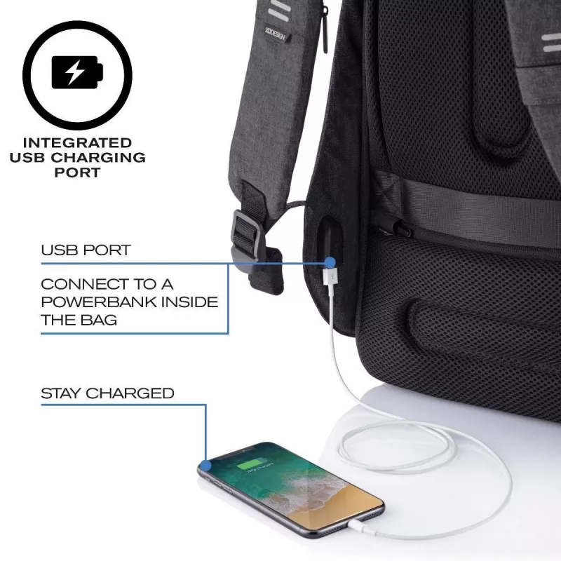 Kuprinė XDDESIGN Bobby Hero Small, apsaugota nuo vagysčių, 11,5 L, planšetei iki 12,9 colio, PET/polistirolas, juoda