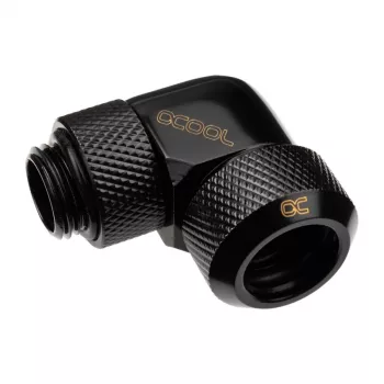Alphacool Eiszapfen 13mm HardTube įsukama jungtis 90° sukama G1/4 – kampinė užspaudžiamoji jungtis skysčio aušinimo sistemai – giliai juoda