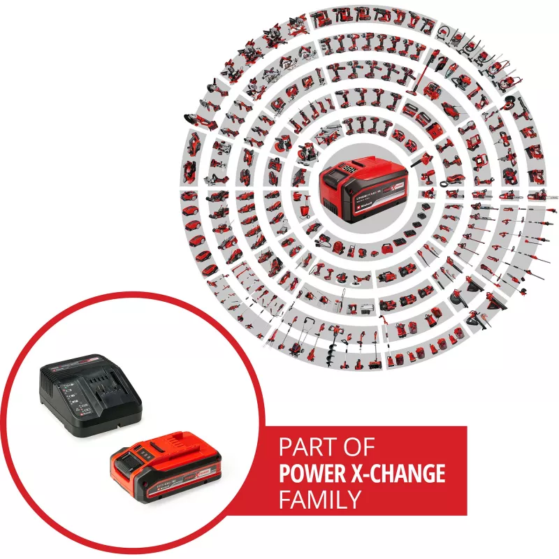 Belaidis sūkio plaktukas EINHELL Power X-Change TE‑HD 18 Li, 18V, Li‑Ion 4.0 Ah Plus, su grąžtų ir kaltų rinkiniu
