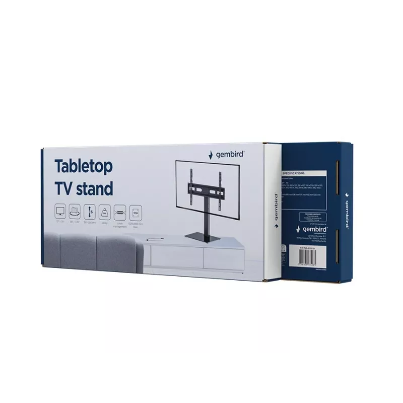 Grindinis TV stovas GEMBIRD TVS-D75S-01 37–75 colių, plieninis, reguliuojamas aukštis ir pakreipimas, VESA 75x75–600x400, 40 kg