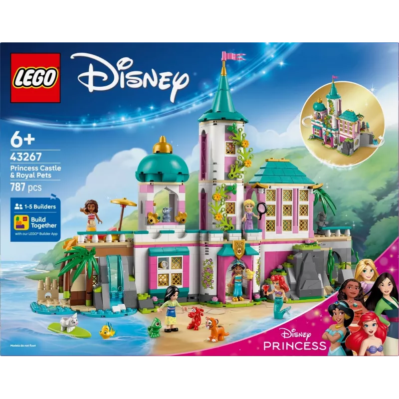 LEGO Disney Princess Pilies ir karališkų augintinių statybų rinkinys 43267 — 787 dalys, 5 minifigūrėlės, nuo 6 metų, 320×460×100 mm