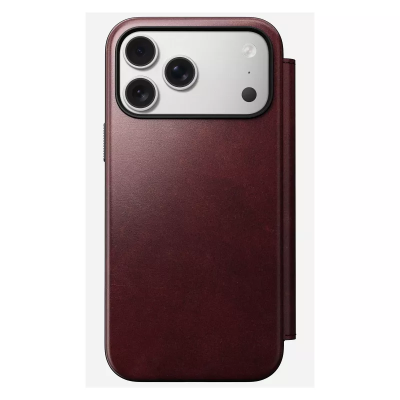Dėklas telefonui Nomad Modern Leather Folio, skirtas iPhone 17 Pro Max — odinis, TPU, PC, aliuminis, bordo spalvos, 16 cm (6,3 colio)