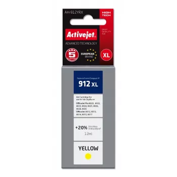 Kasetė ActiveJet AH-912YRX Geltona, Suderinama HP 912XL, Didelė (XL) Talpa 12 ml, Dažų pagrindu
