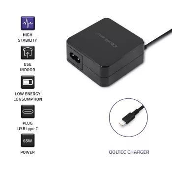 Qoltec 51027 Įkroviklis | 65W | 5-20.3V | 2-3.25A | USB Type C | PD
