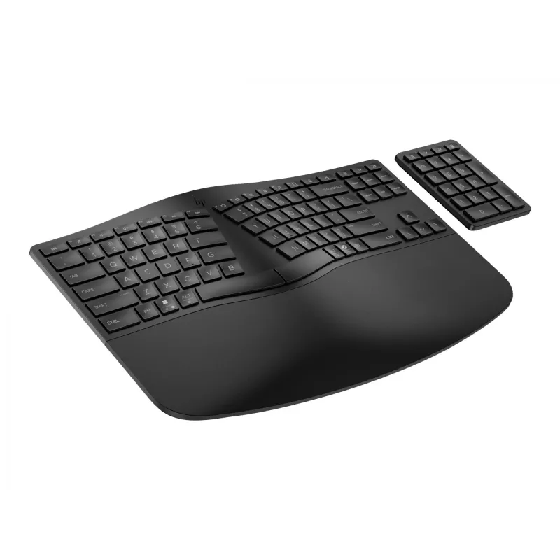 HP 960 ergonomiška belaidė klaviatūra, pilno dydžio (100 %), RF belaidė + Bluetooth, membraninė, juoda