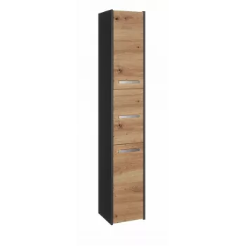 Laisvai pastatoma vonios spintelė S33 su ąžuolo rėmu, antracito/Artisan apdaila, 6 lentynomis