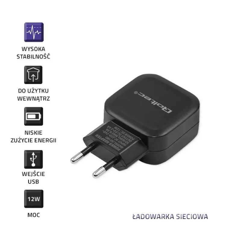 Vidinis AC įkroviklis QOLTEC 50186 išmaniajam telefonui ir planšetei, 5 V 3,4 A, 17 W, 2× USB, juodas